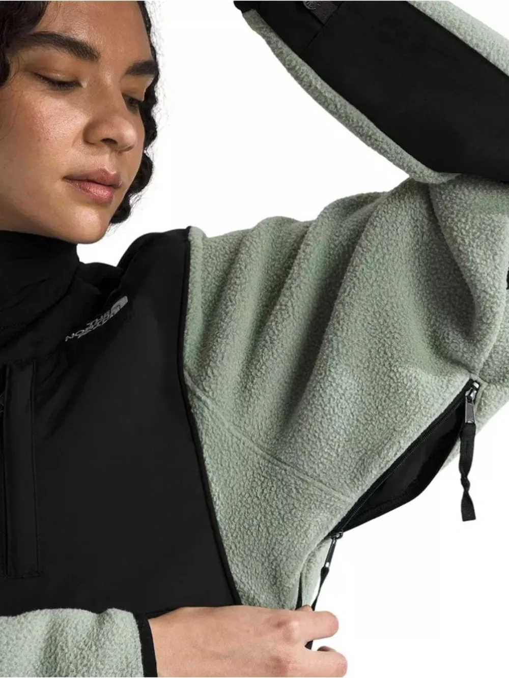 The North Face Women's Two-Tone Teddy Fleece Jacket in Sage Green and Black - Picture 5 of 7